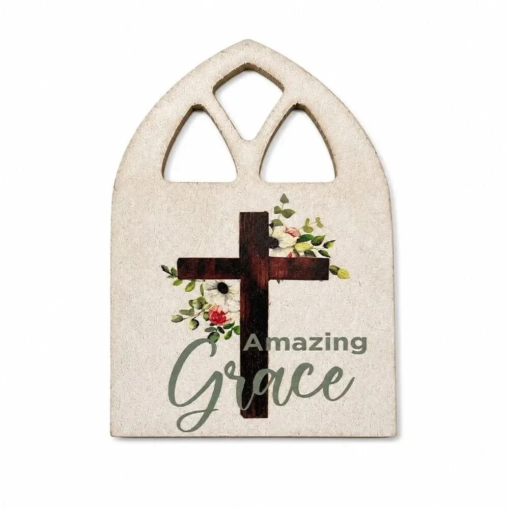 Amazing Grace Wooden Cross Magnet Farmhouse Faith Inspirational Decor Gift